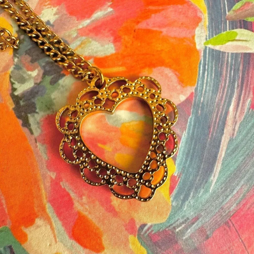 Gold open heart pendant necklace gold tone
